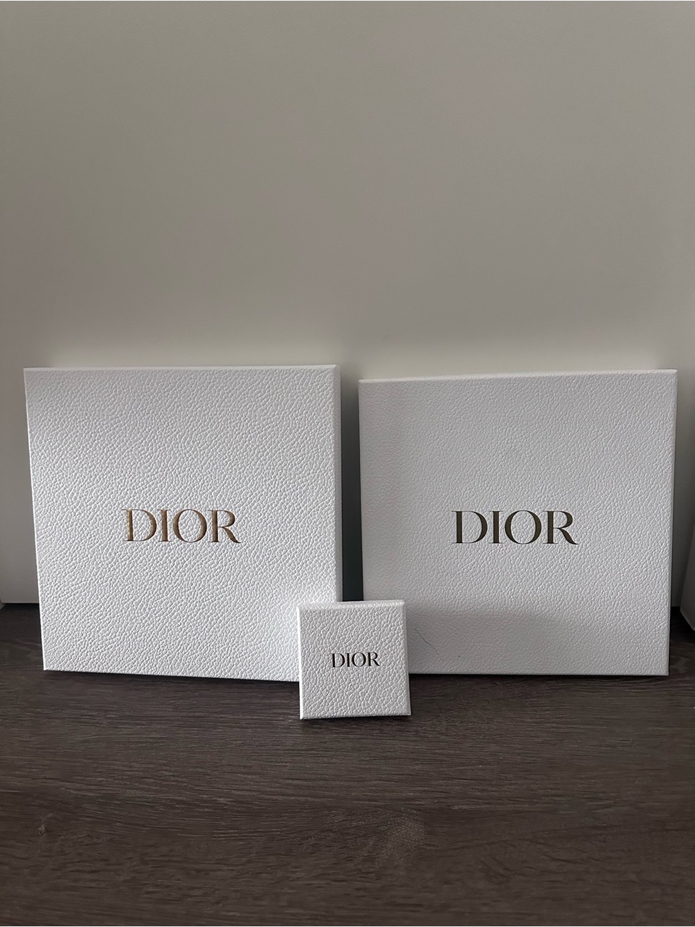 Dior Empty White Boxes with Gold Logo Trio